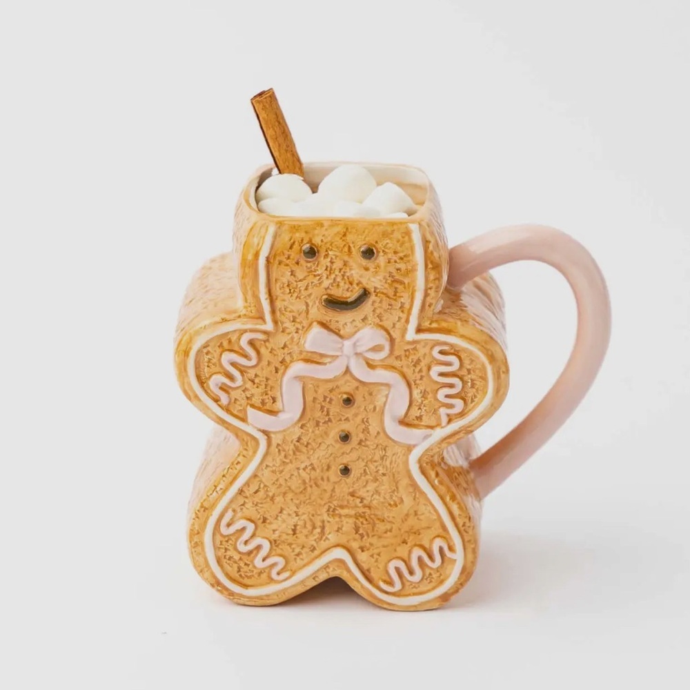 Gingerbread Man Ceramic Mug - Brown and Pink